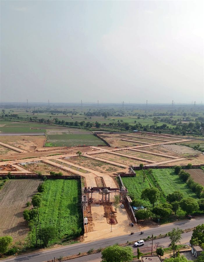 Aerial view of plot demarcation across the township land